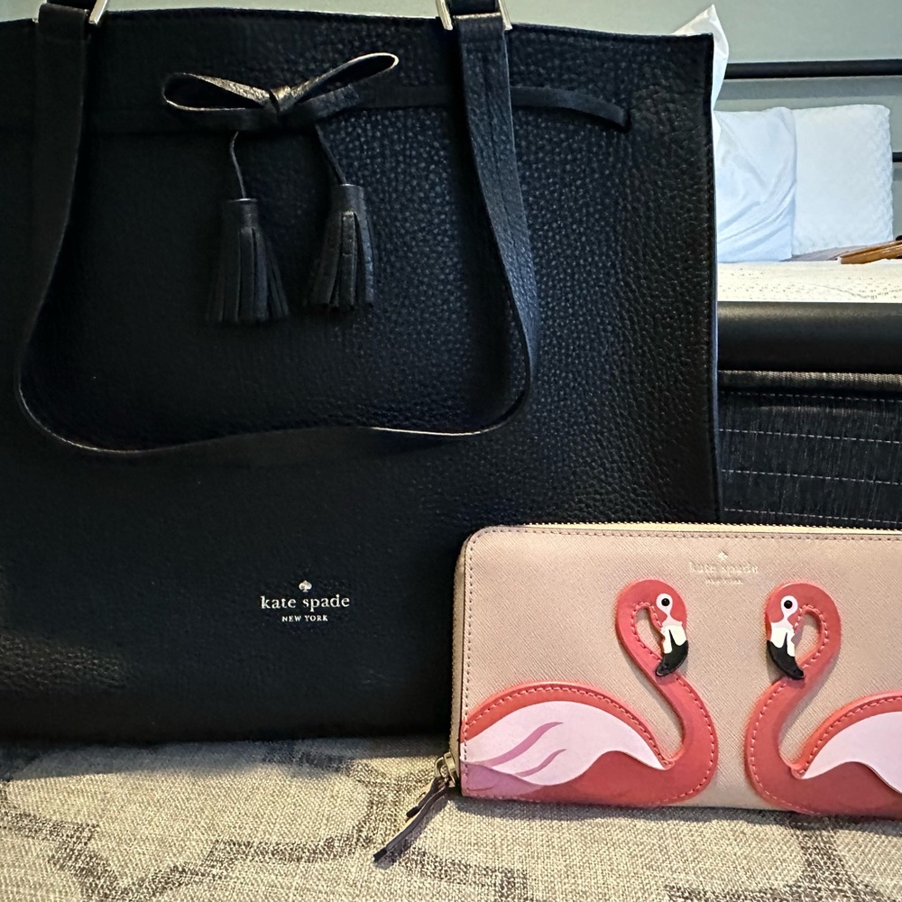 Black Kate Spade tote bag and wallet
